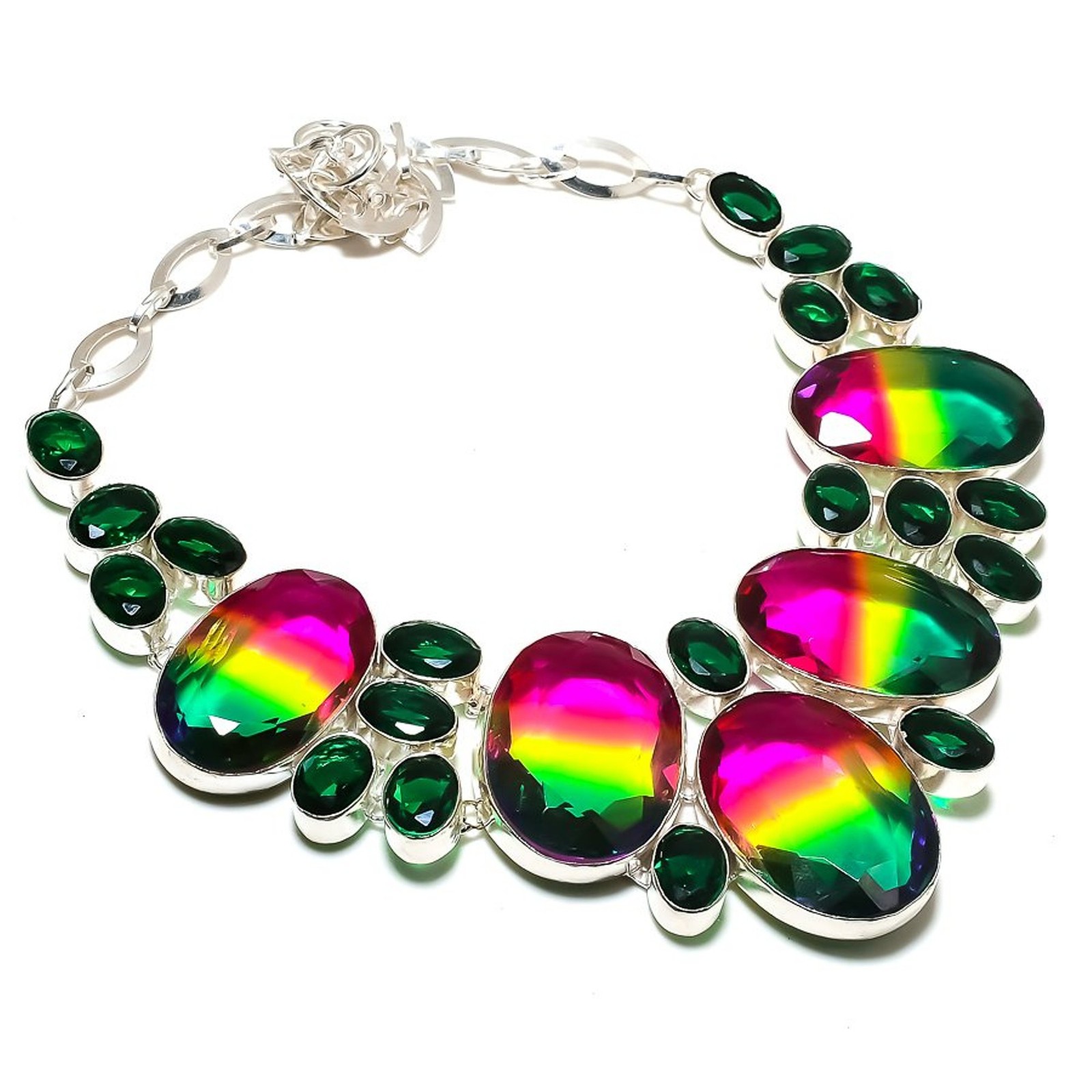 Faceted Multi Tourmaline Chrome Diopside Gemstone Fashion Handmade Necklace 18″
