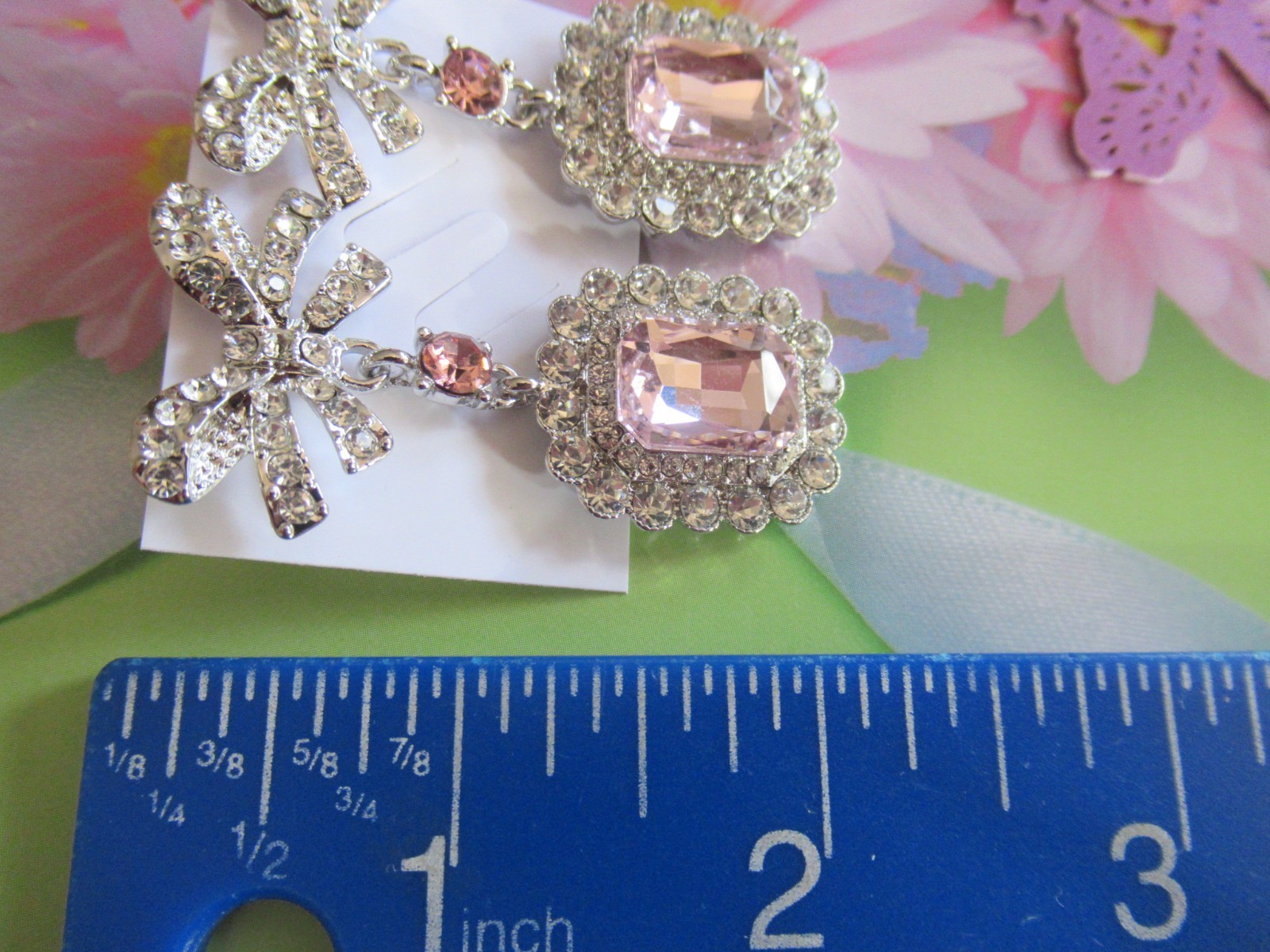 Beautiful JEWEL Pink BOWS Rhinestone Choker Necklace & Earrings SET NEW