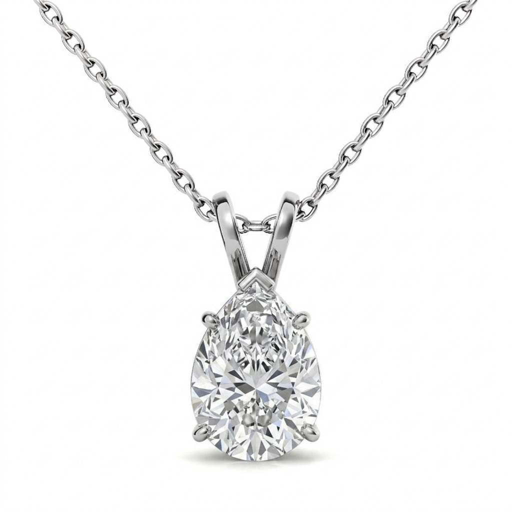 1-5ct IGI Certified Pear Lab Grown Diamond Pendant Necklace 14K Gold E+ VS1+