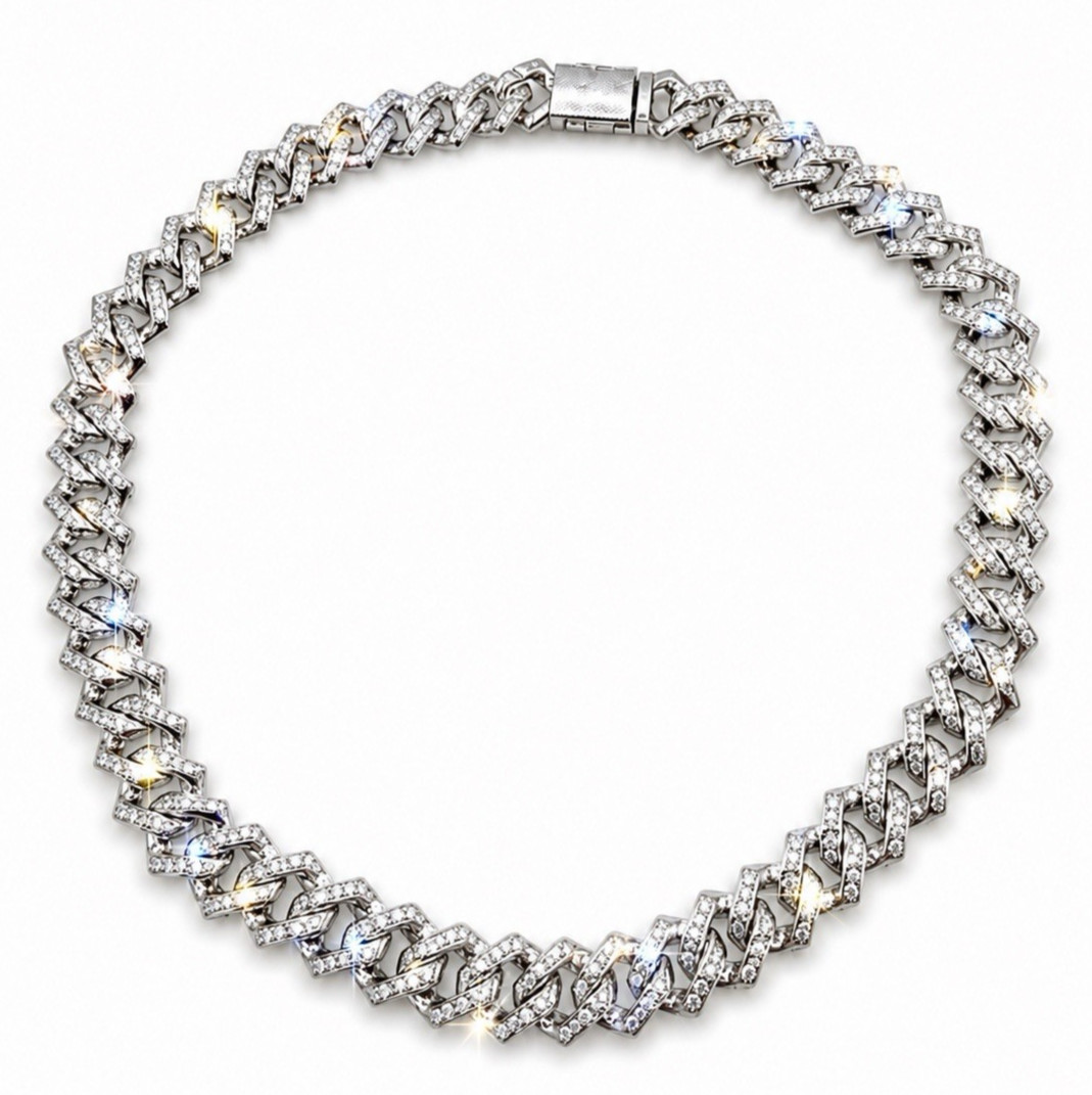 Silver Tone Pavé Bling Crystal Rhinestone Cuban Link Necklace 20″ NWOT
