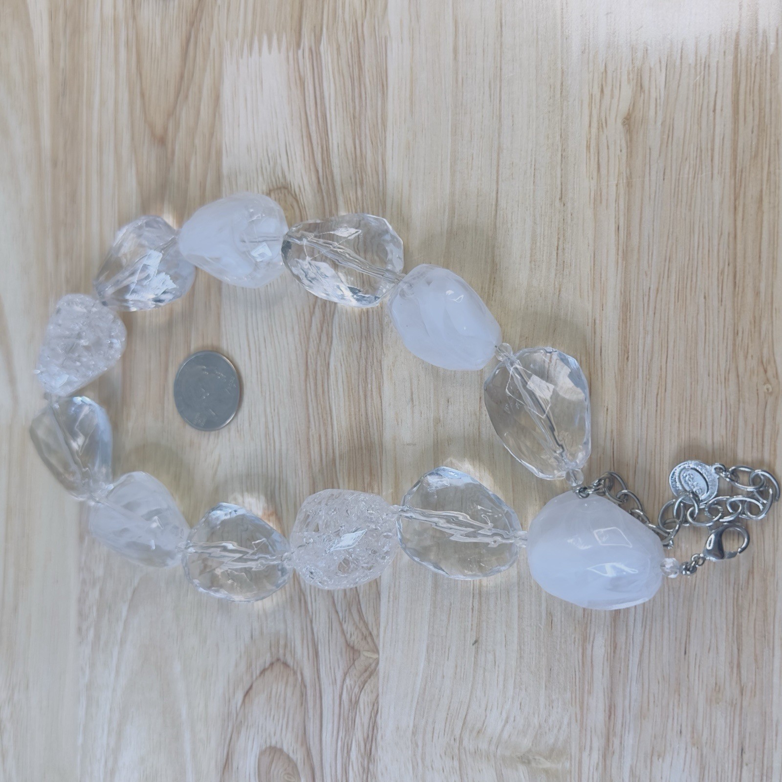 Graziano Beaded Necklace Chunky Clear Lucite Graduated RJC Statement 17 – 20″