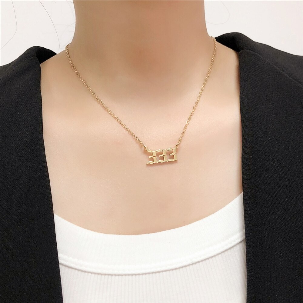 Gold 333 Angel Number Necklace, Jewelry Charms Minimalist Stainless Steel