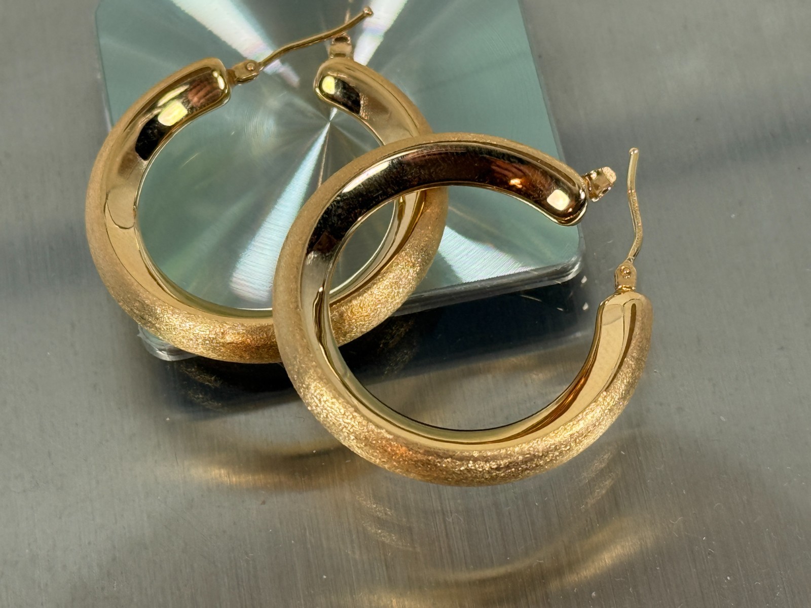 VOGA Collection 18K Gold Electroform Choice of Finish Hoop Earrings – SATIN 1″