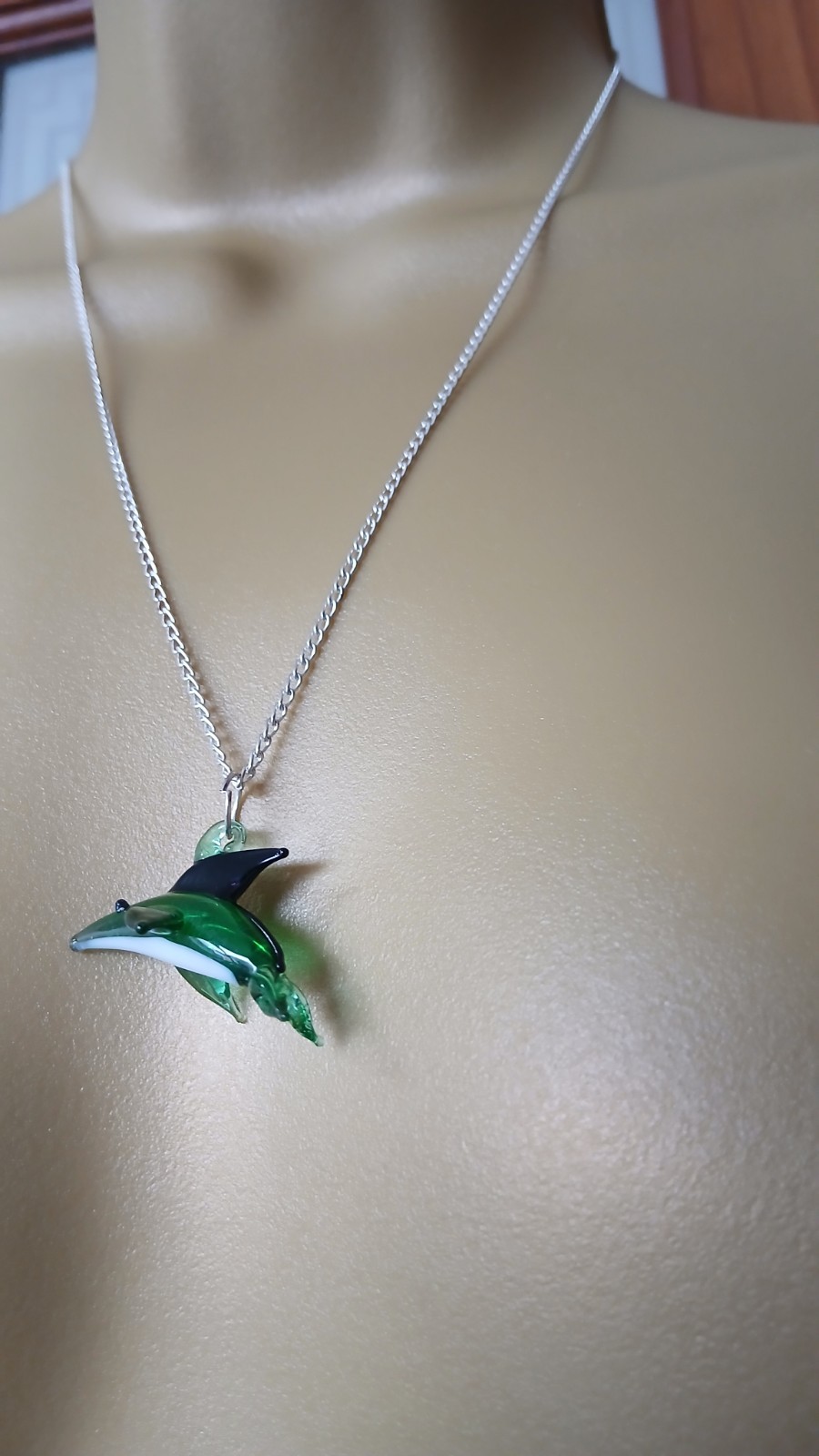 Dolphin Lampwork Glass On Silver Tone Necklace 50cm Chain/ 20 Inches
