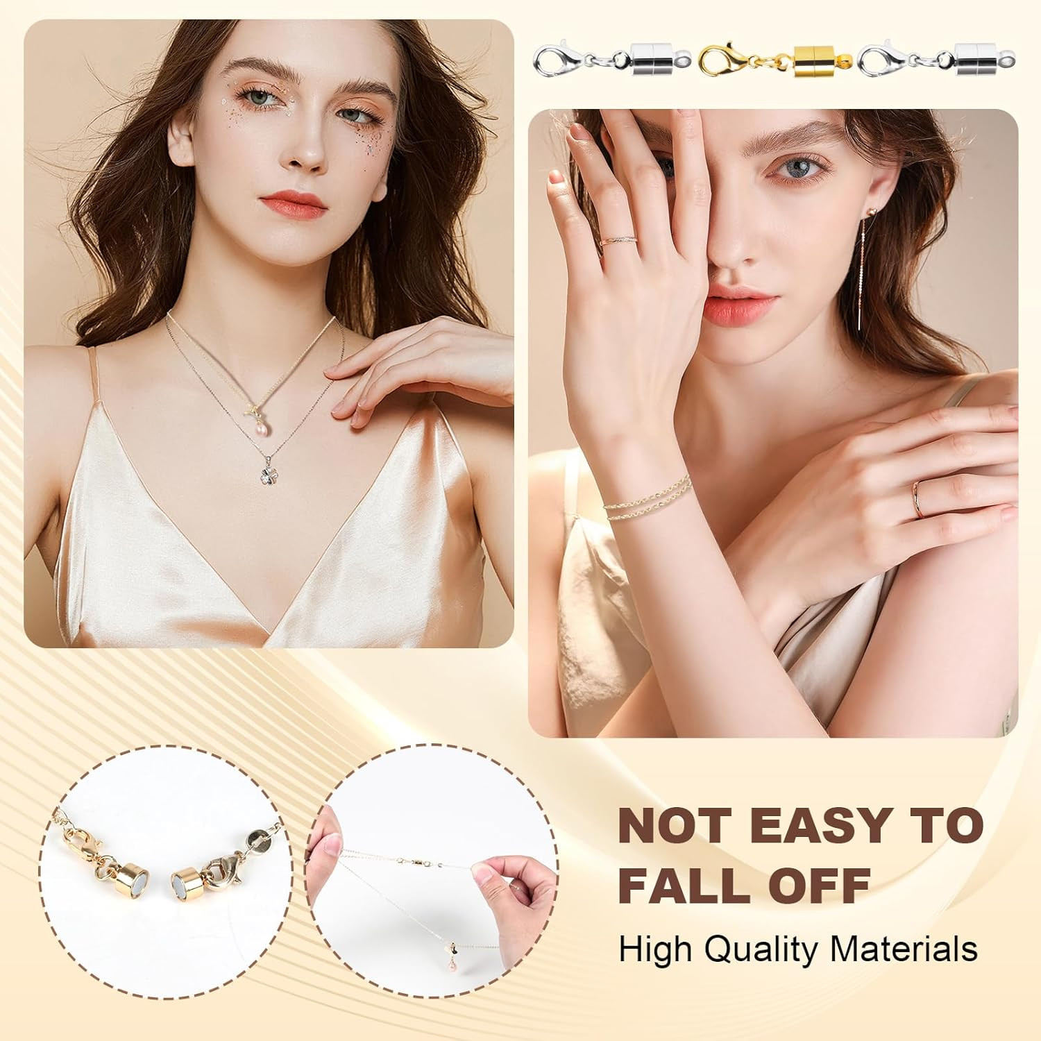 Magnetic Necklace Clasps and Closures, 18K Gold and Silver Jewelry Clasps and Cl