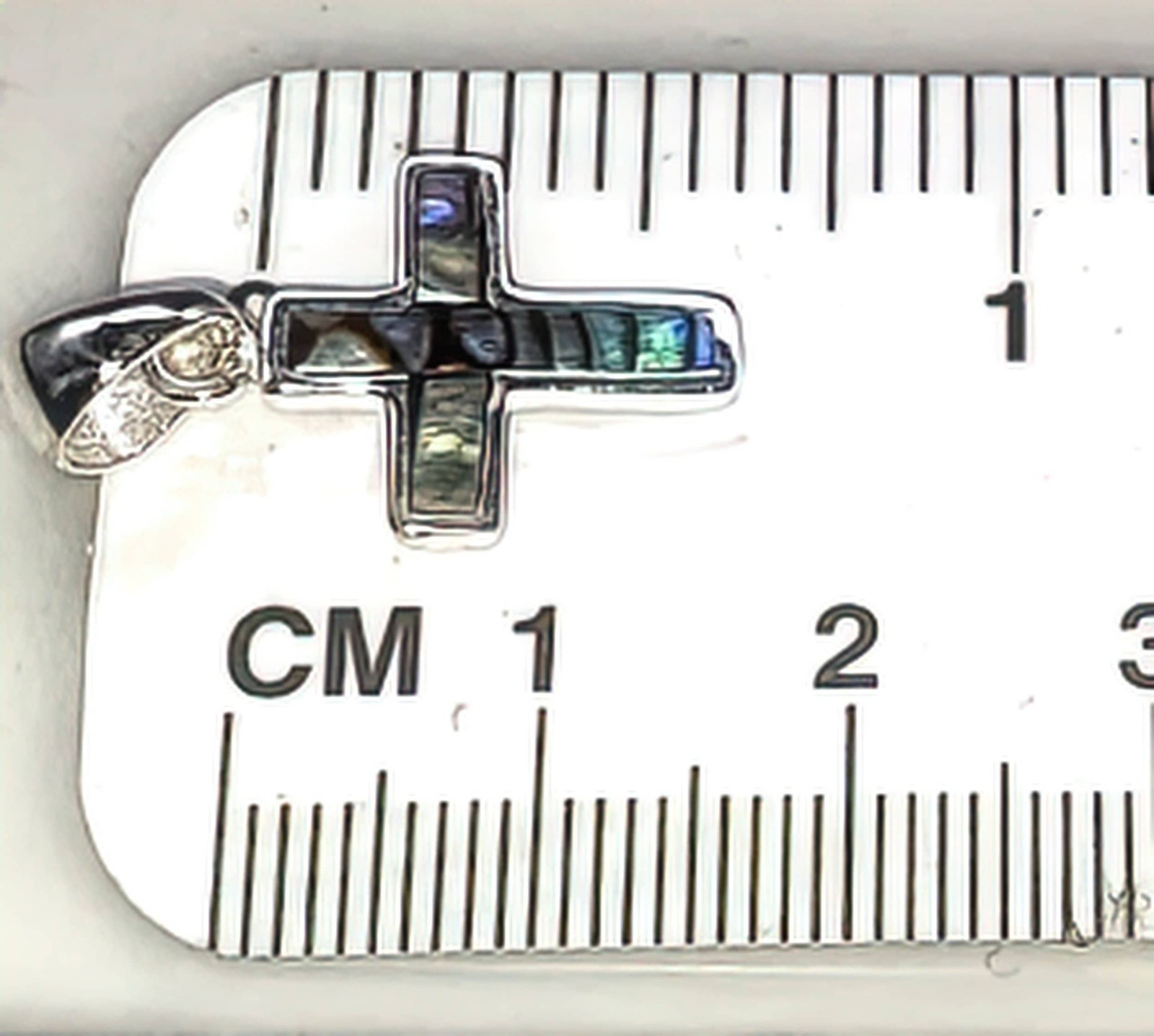 Abalone Cross on 925 Tagged Sterling Silver Plated 2mm Snake Chain