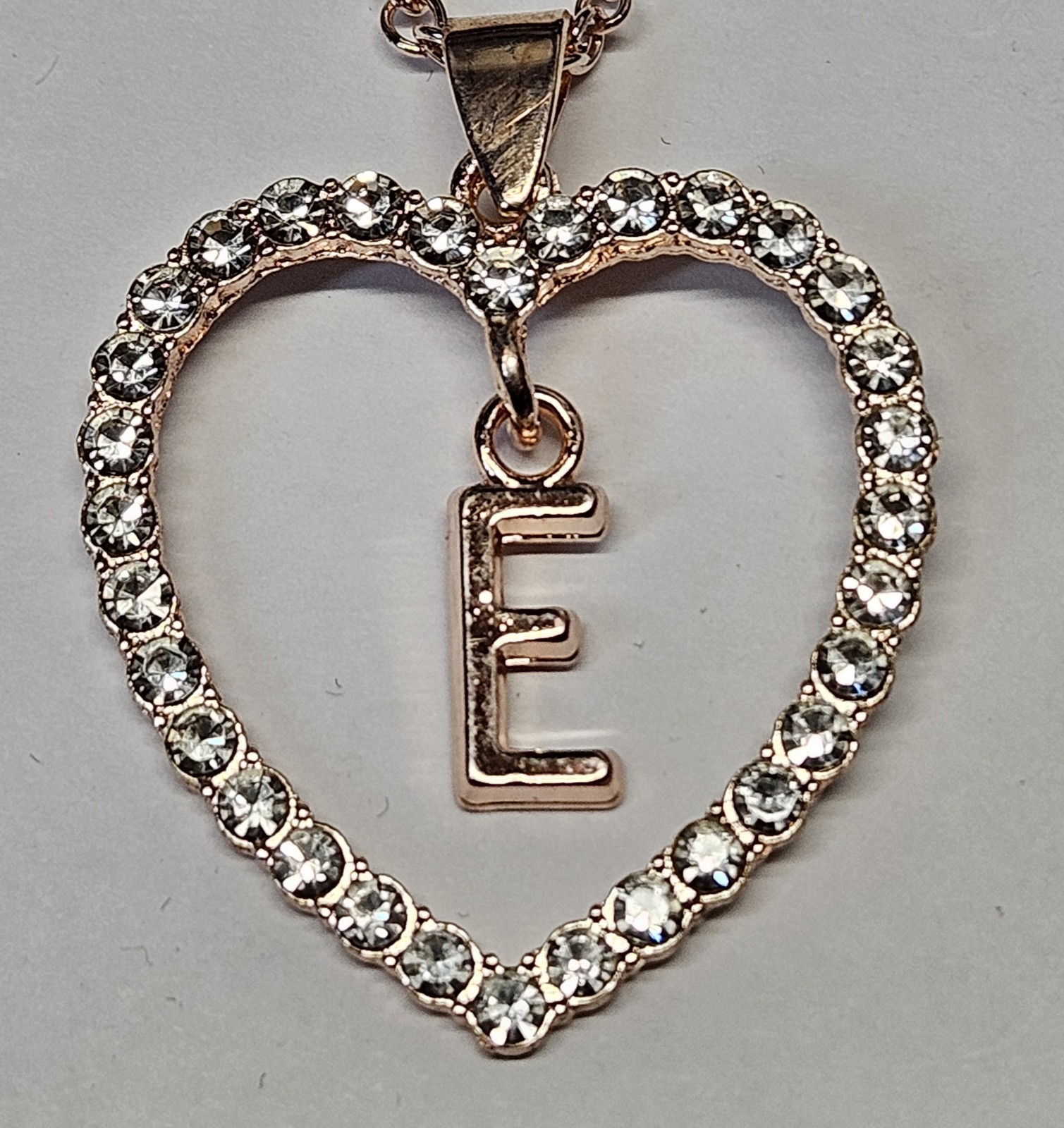 Letter Heart Necklace – Rose Gold Pendant Crystal Rhinestone Inital Charm Bling