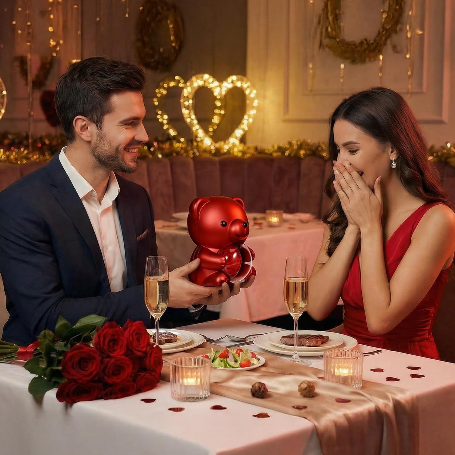 Valentines Day Gifts for Her,Cute Teddy Bear with Preserved Rose,Hidden Surprise