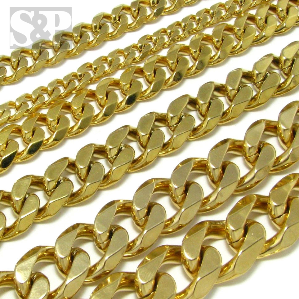 Hip Hop 6mm~14mm Gold Stainless Steel Miami Cuban Curb 24″, 30″ Chain Necklace