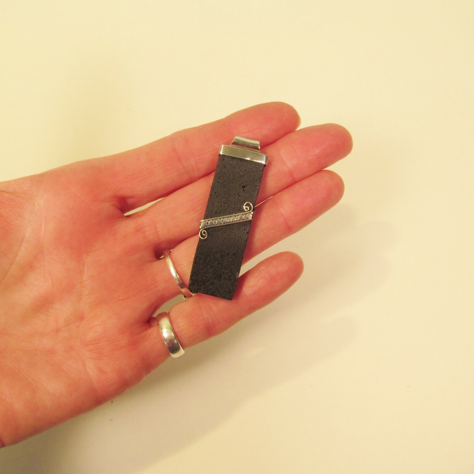 2″ Rectangle Lava Rock Stone 925 Sterling Silver Handmade Pendant