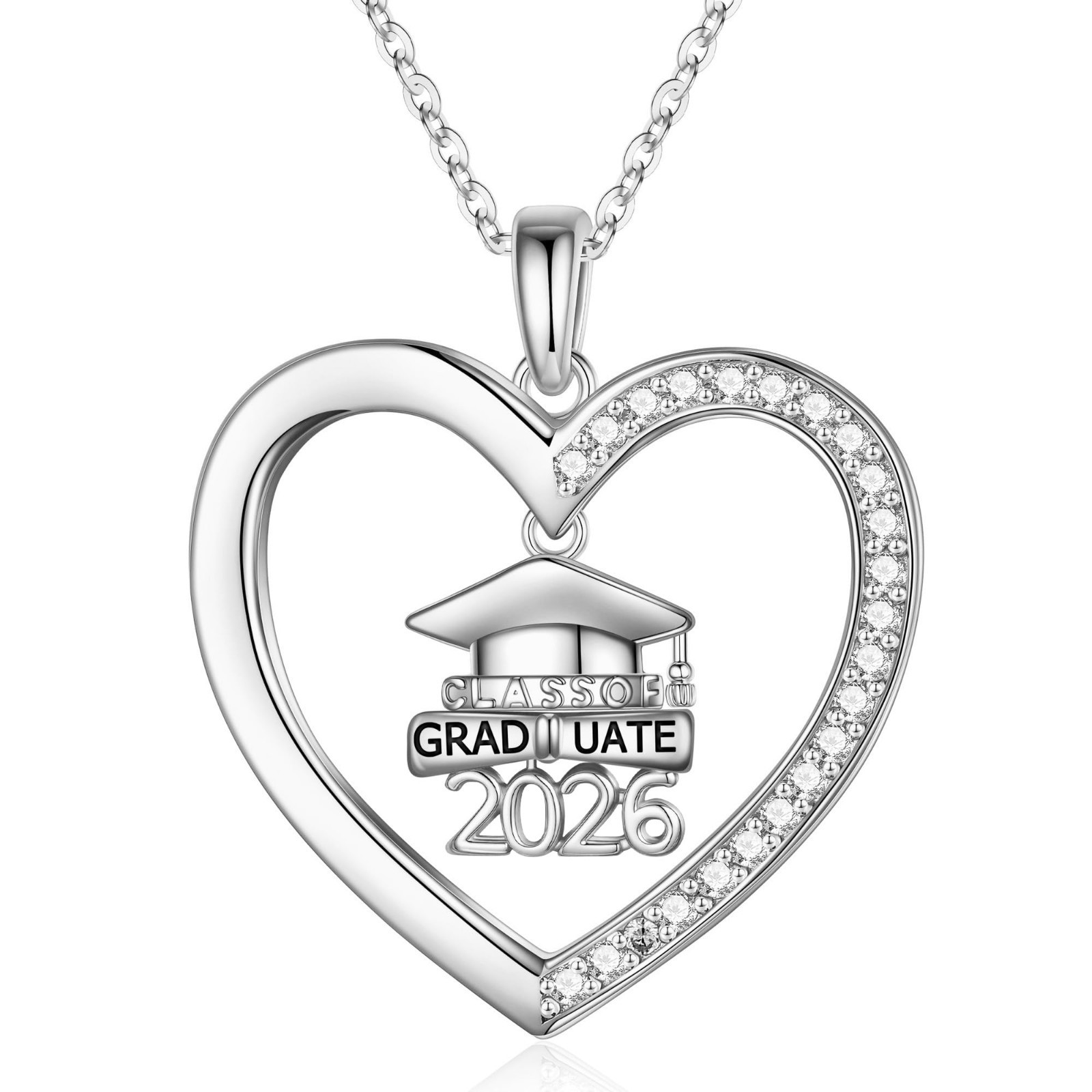 2026 Graduation Heart Necklace – S925 Sterling Silver Gift for Women & Friends