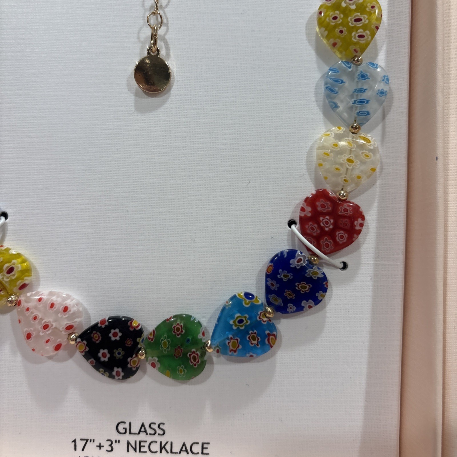 CAMILA COELHO Women Necklace Multicolor Millefiori Beaded Heart Glass 17”