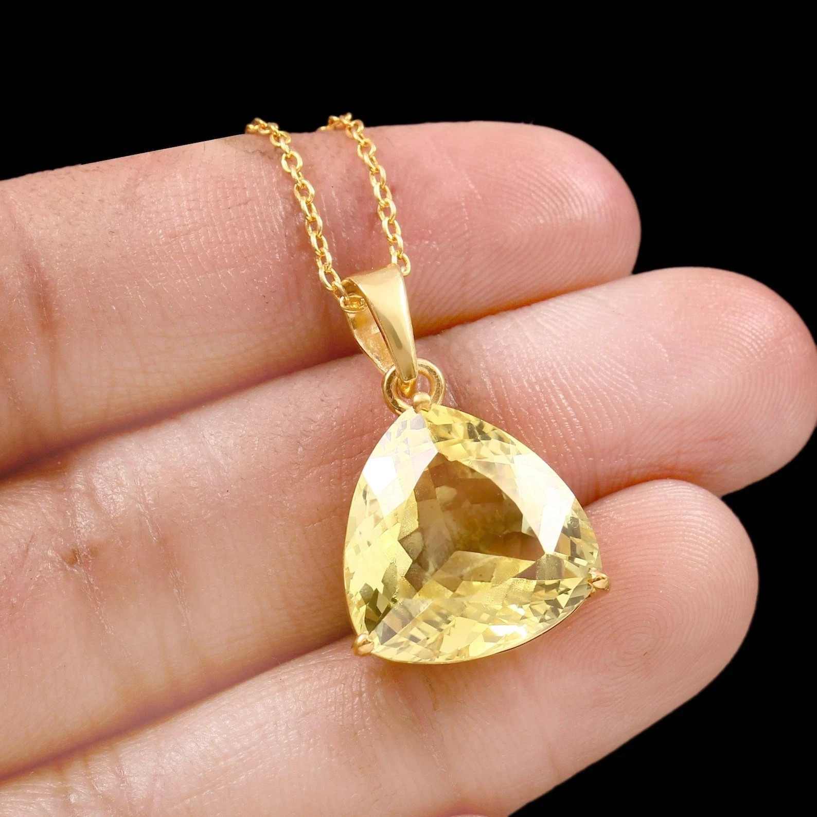 13 mm Flawless Ceylon Yellow Sapphire Trillion Pendant 925 Silver Gold Polished