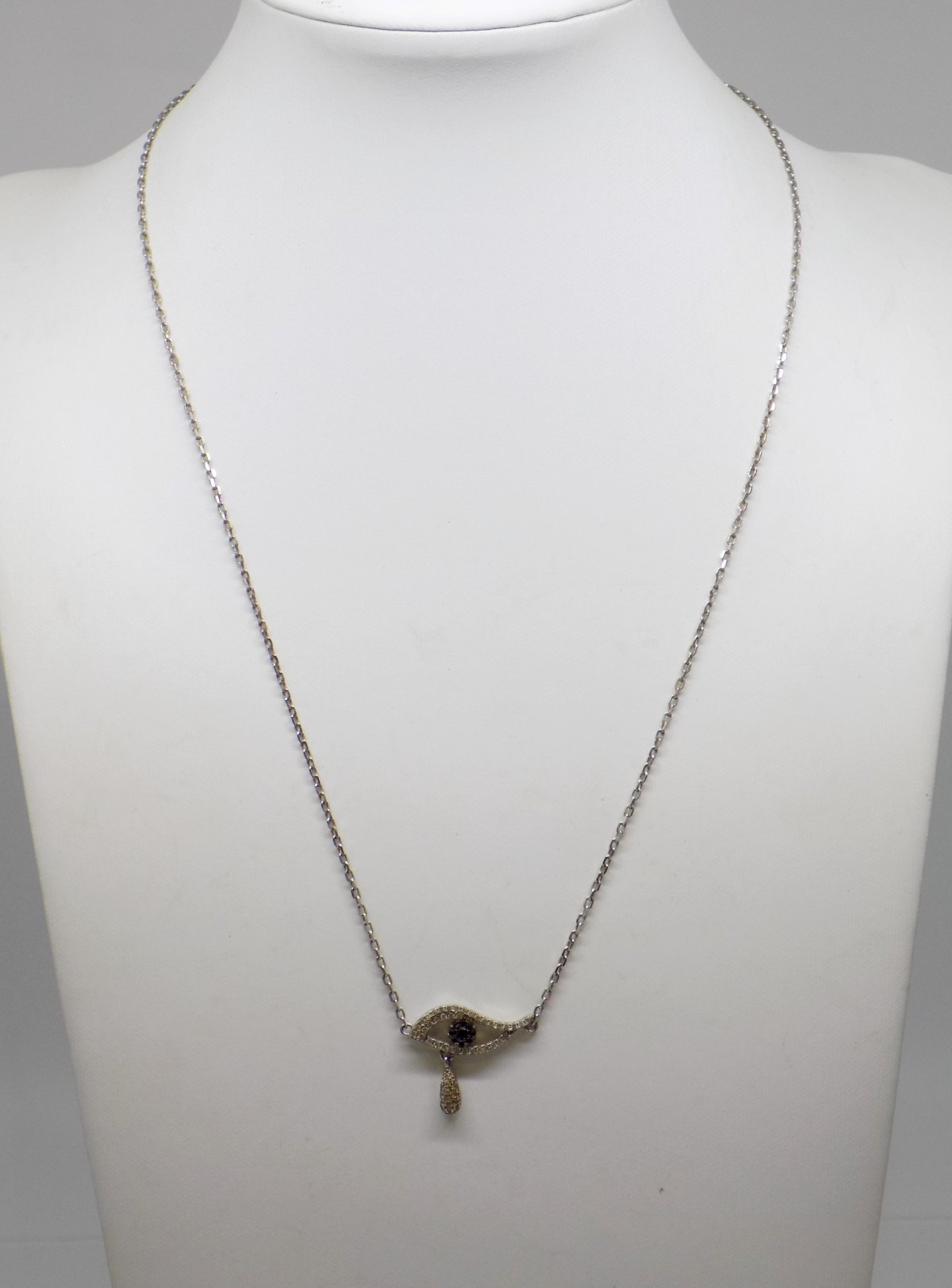 SNJ Eye of Horus 925 Sterling Silver Black & White CZ Pendant 18″ Necklace