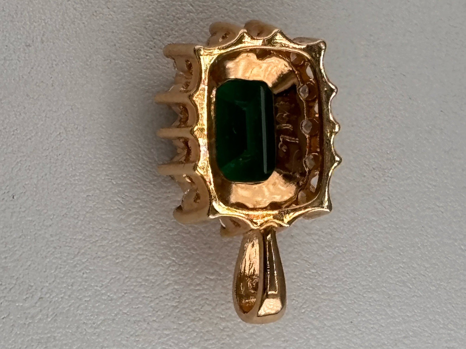 Emerald Cut Lab Emerald Gold Plate and CZ Pendant