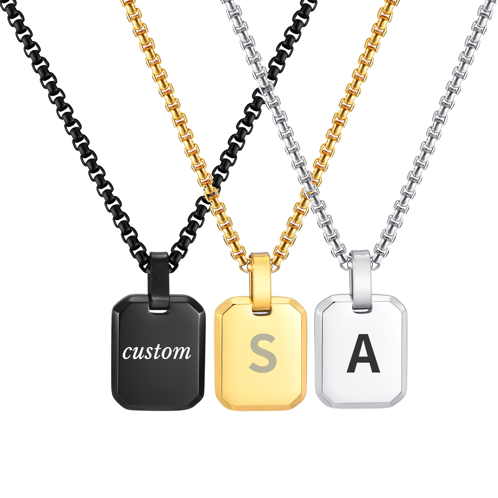 Vnox Free Engraving Unisex Geometric Necklaces, Square Pendant Women Men Jewelry