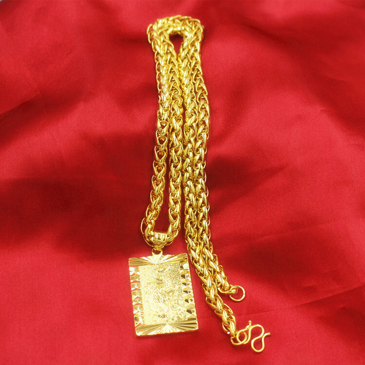 24K Thai Gold Men’s Long-Lasting Colorless Jewelry Necklace Guanyin Dragon
