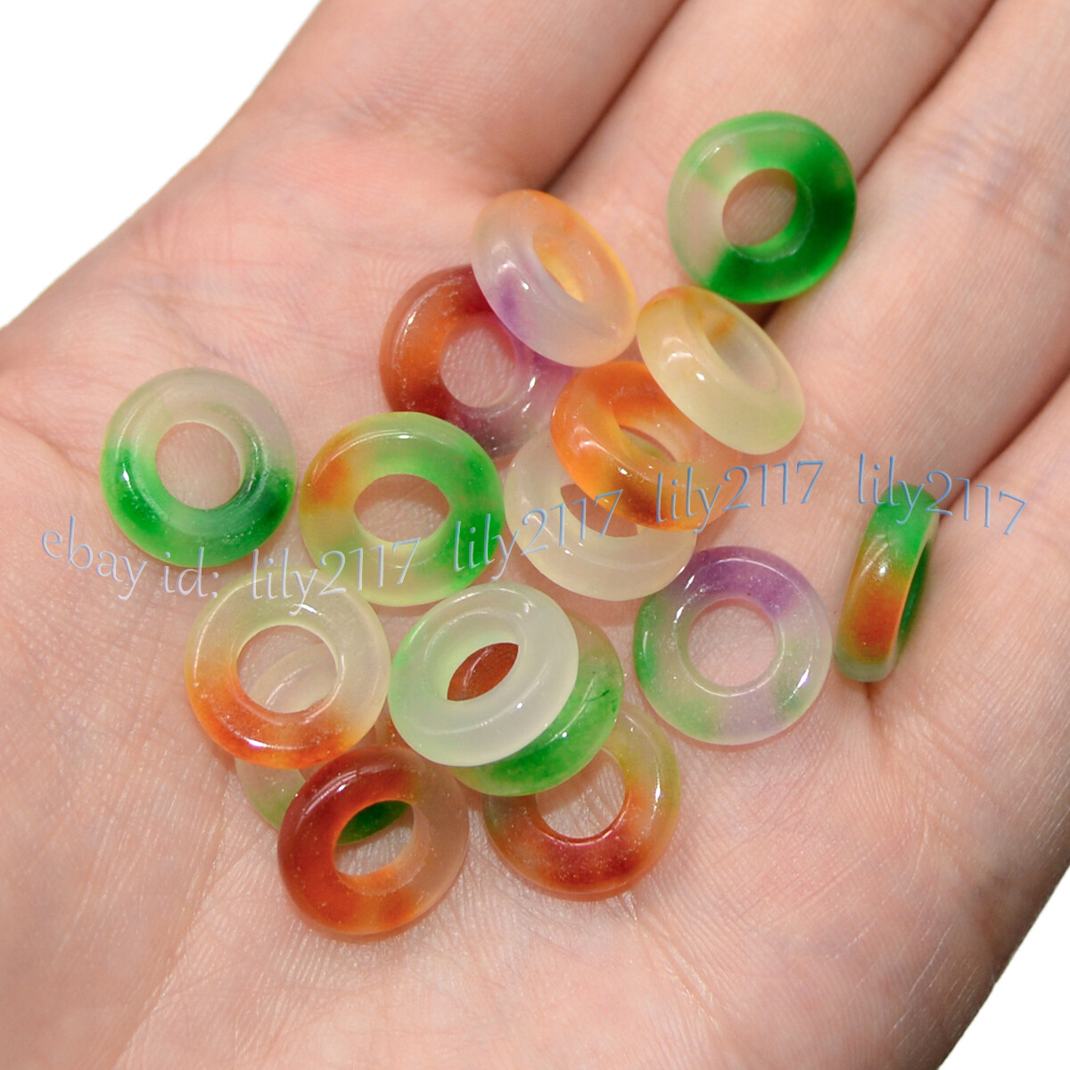 Natural Multicolor Jade 13mm Donut Dangle Pendant Necklace 925 Silver Chain 17”