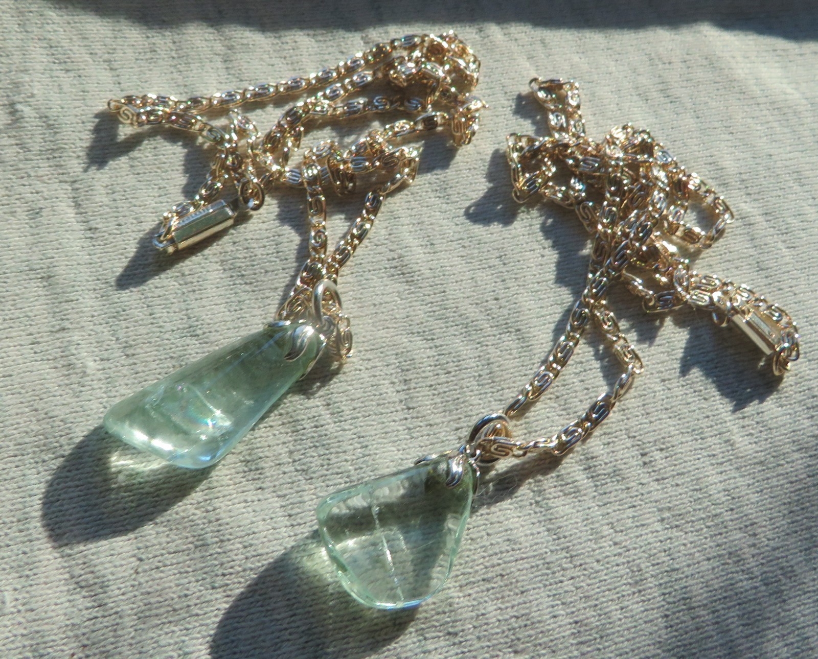 Lot of 2 Clear Glass Beaded Necklaces Silver Tone Chains / Pendants