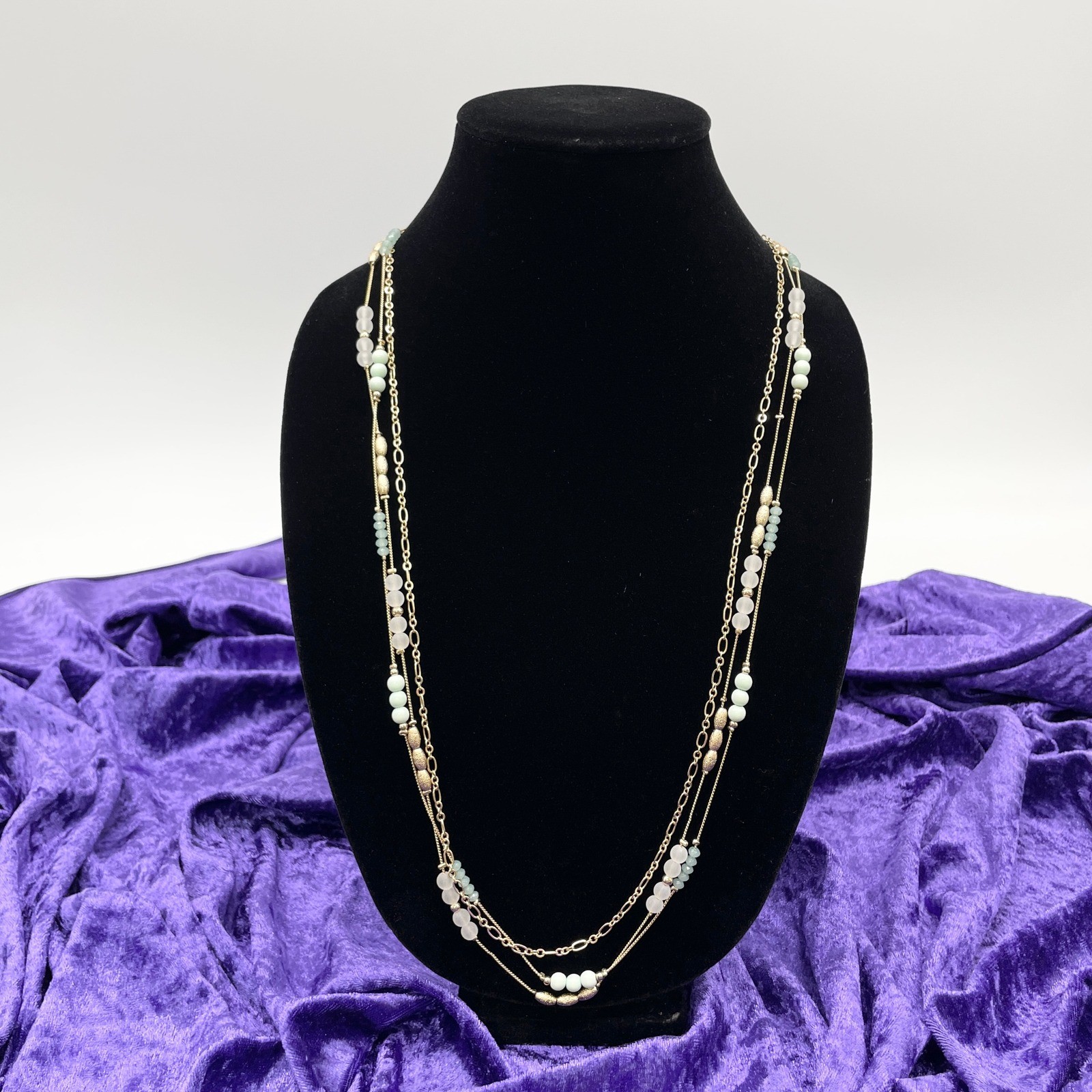 Massini Women Long Necklace One Size Gold Minty Fresh Beaded Layered Chain