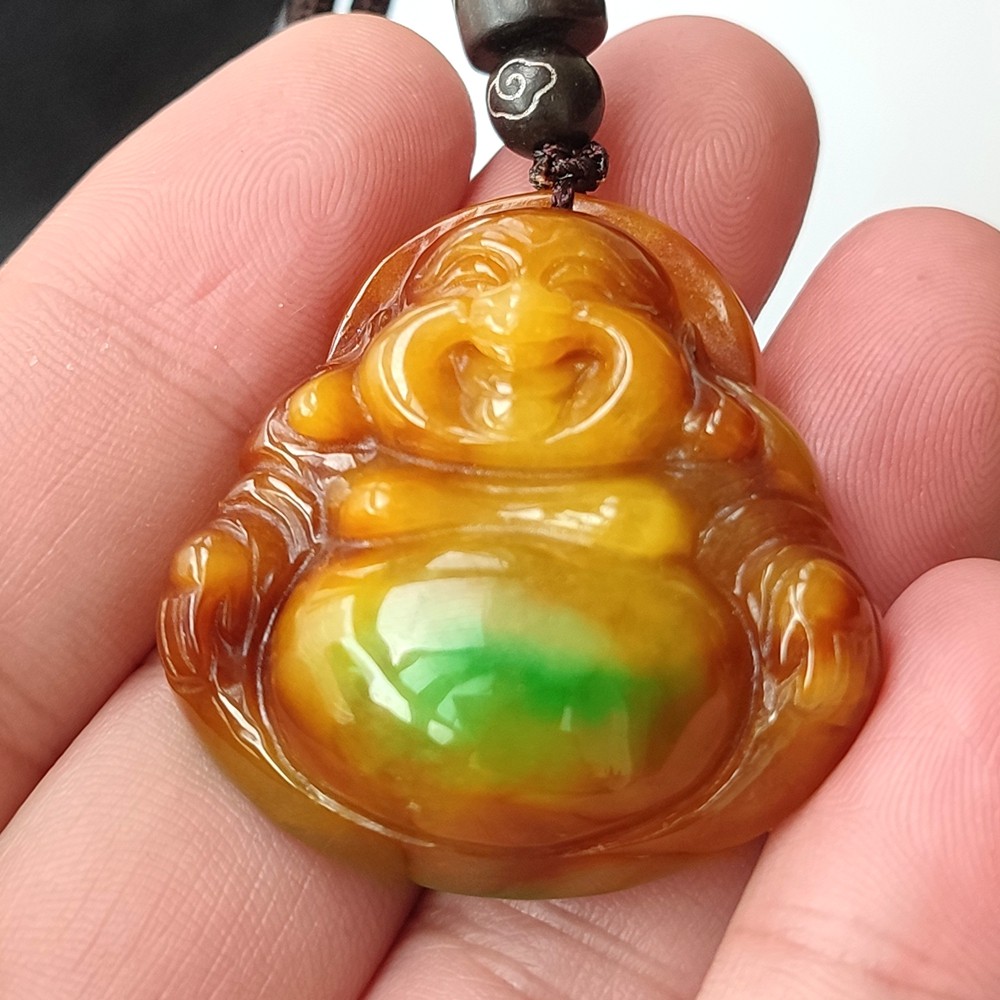 Certified Grade A Red Yellow Green Natural Burma Jade jadeite Buddha Pendant 250