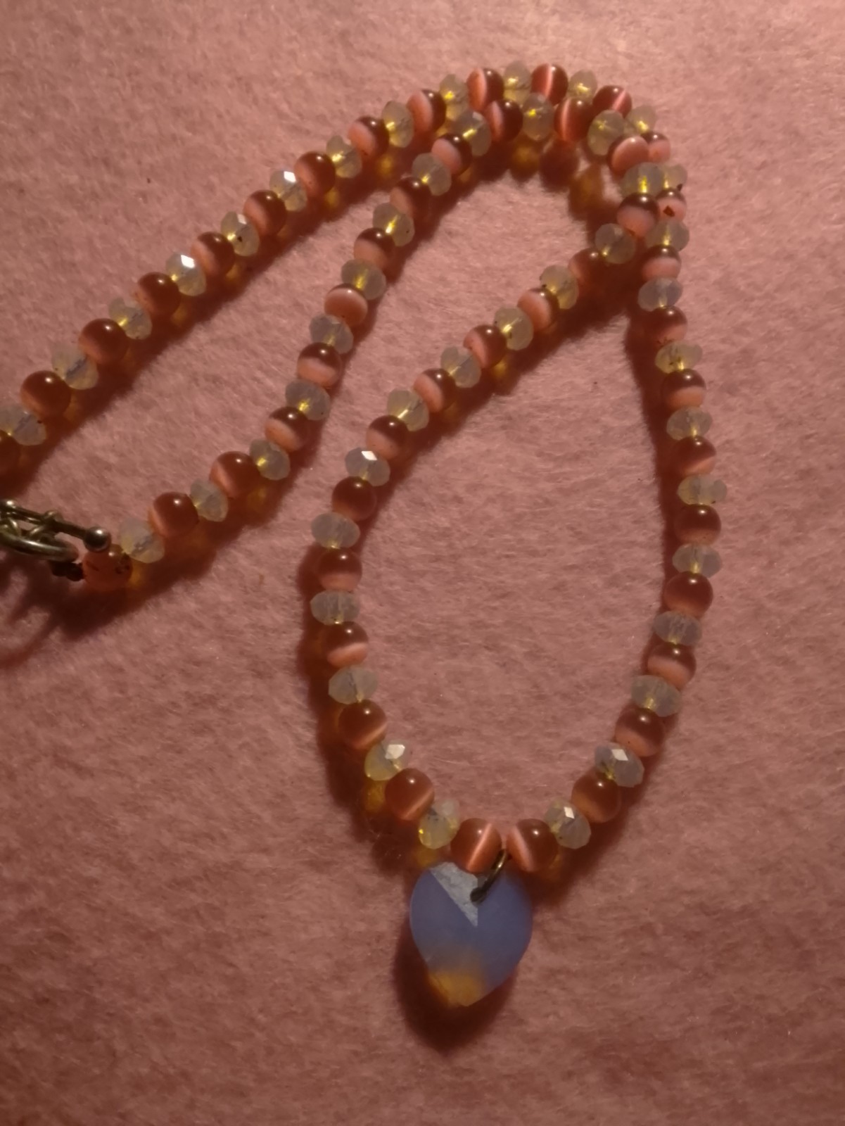 “LOVE & HEARTS” Pink Beaded Necklace White Swarovski Crystal Heart Charm Pendant