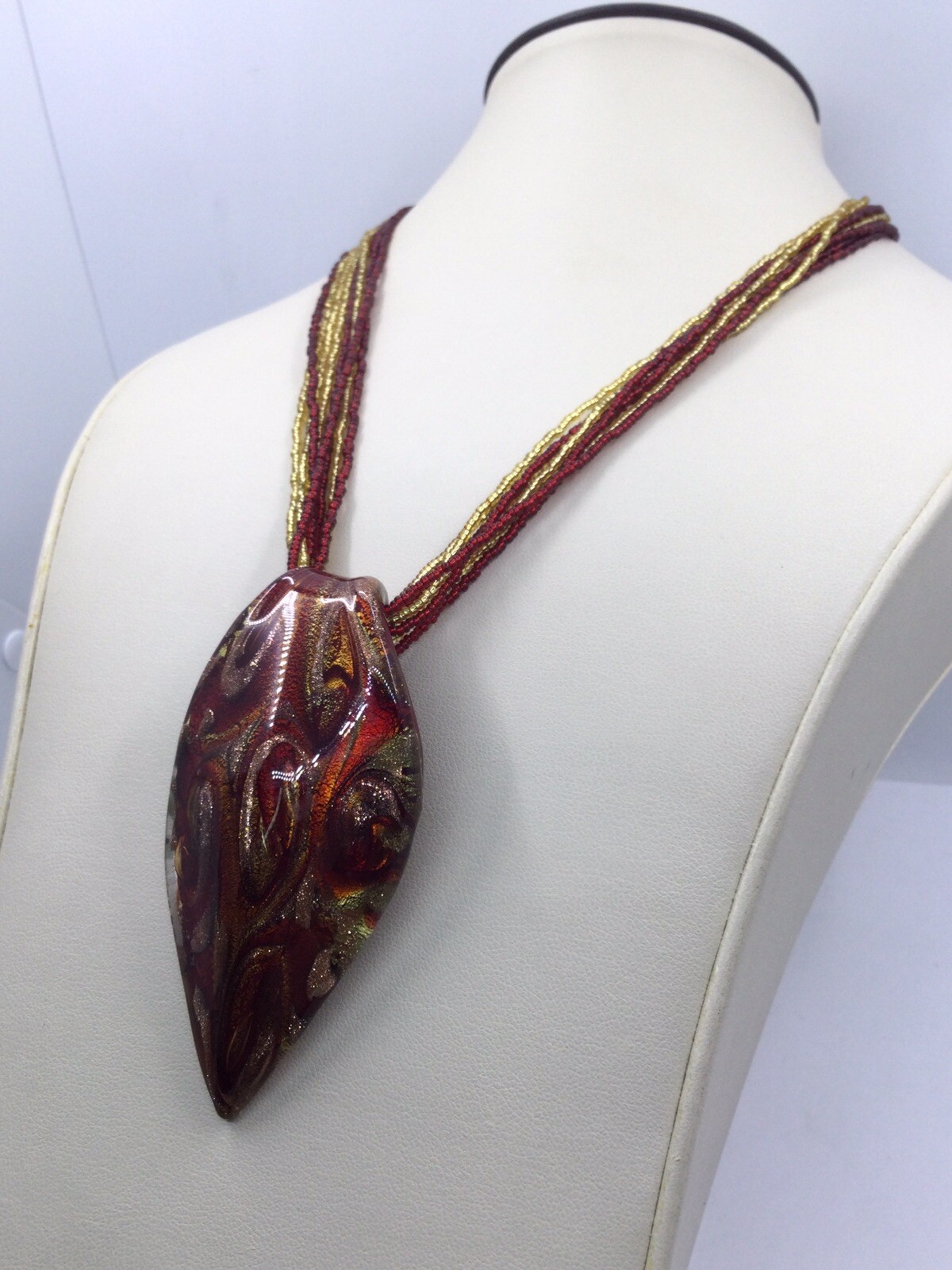 VENETIAURUM MURANO ITALIAN ART GLASS – REDS & GOLDS – SIGNED – BOX – TAGS (C850)