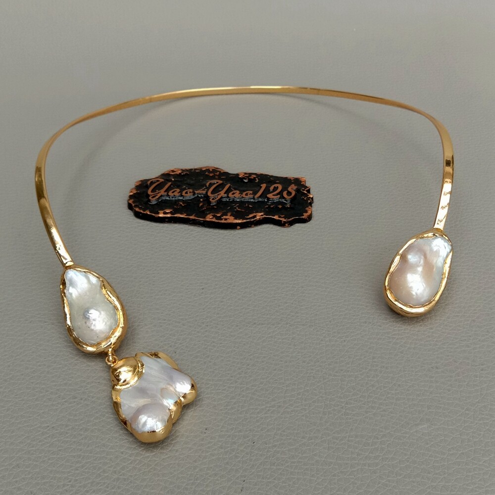 White Keshi Pearl 18 K Yellow Gold Plated Choker Necklace
