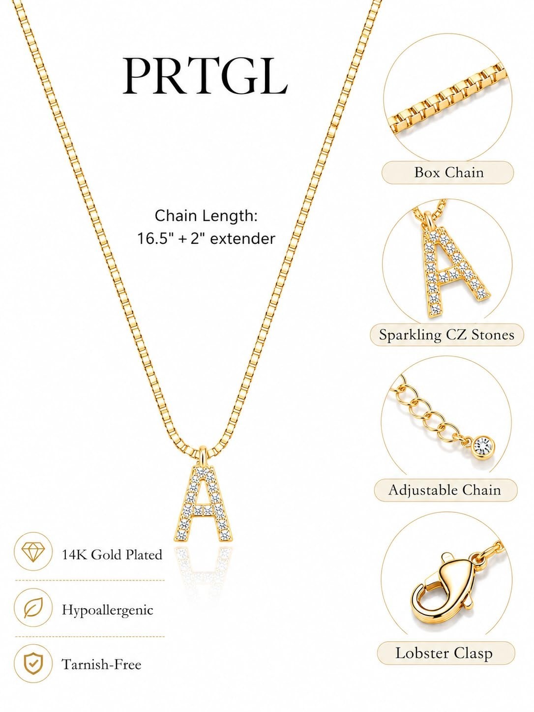 Personalized Initial Necklace for Women, 14K Gold Plated A-Z Pendant, Dainty Gif