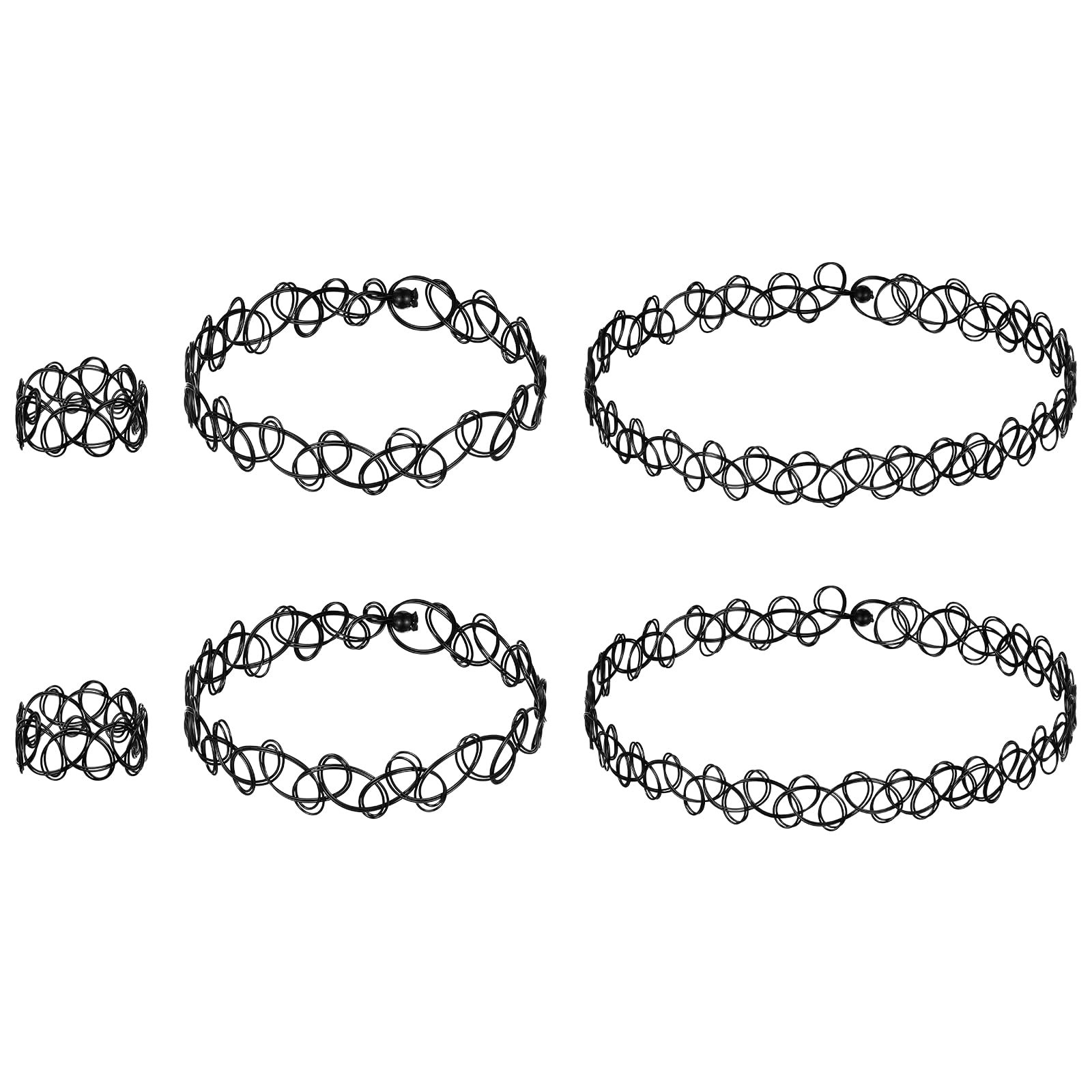 6 Pcs 90s Tattoo Choker Necklace Set Stretchy one size, Black