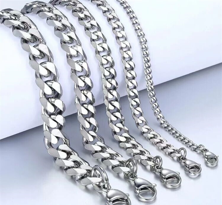 3mm-11mm Women Men Real Stainless Steel Curb Cuban Chain Necklace Never Fade