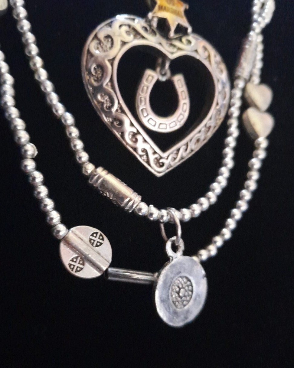 Vintage Modern Heart Necklace Lot 5 Pc American Eagle Silvertone Valentine