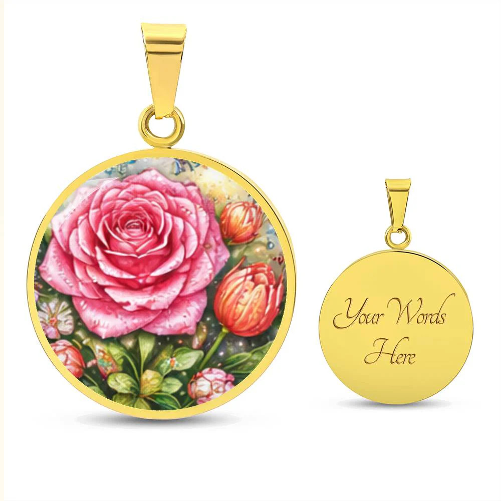 Pink Rose Personalized Engraved Necklace Bracelet or Keychain