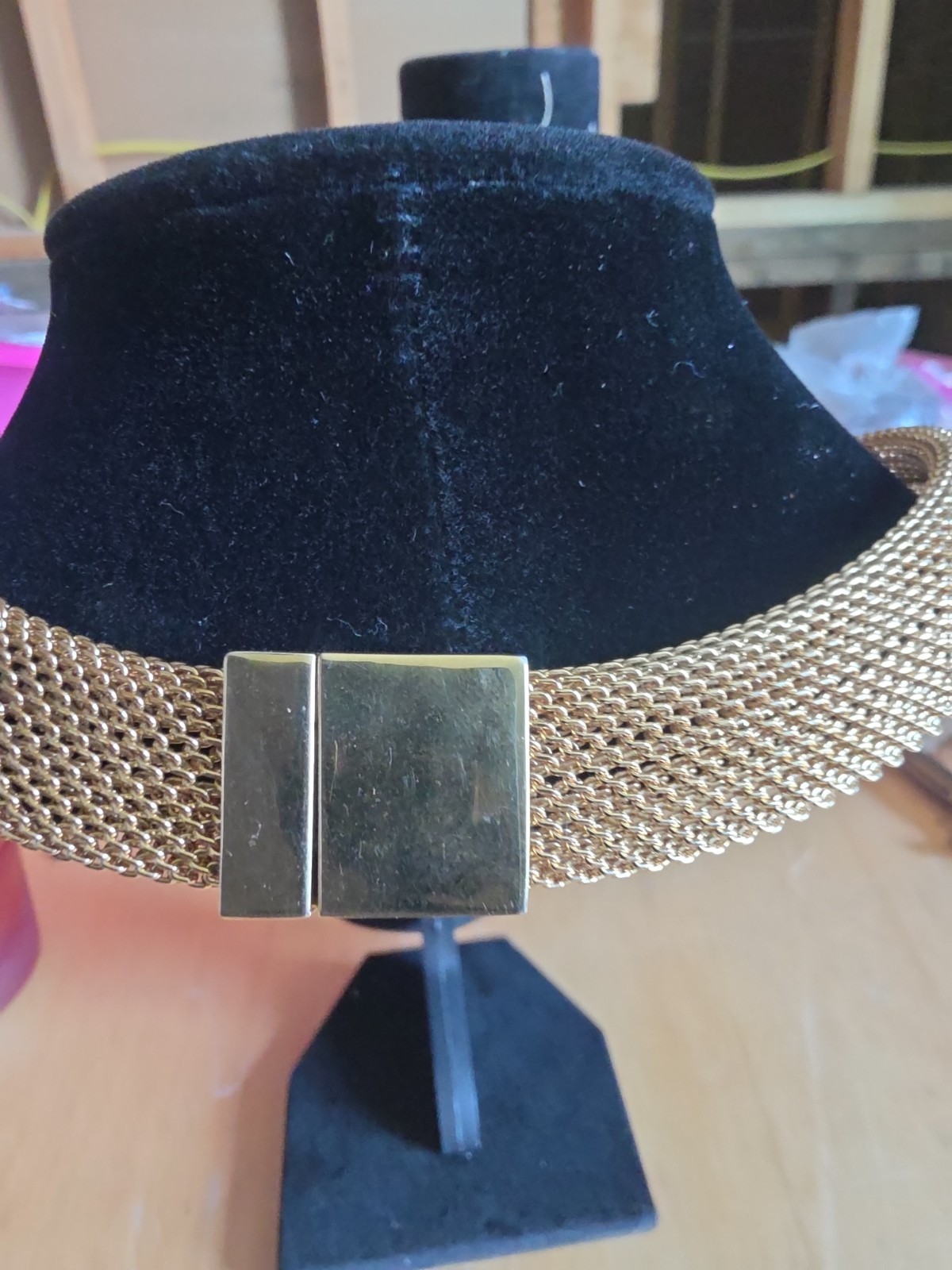 LRL Lauren Ralph Lauren Gold Plated Chunky Mesh Collar Choker Band Necklace VTG