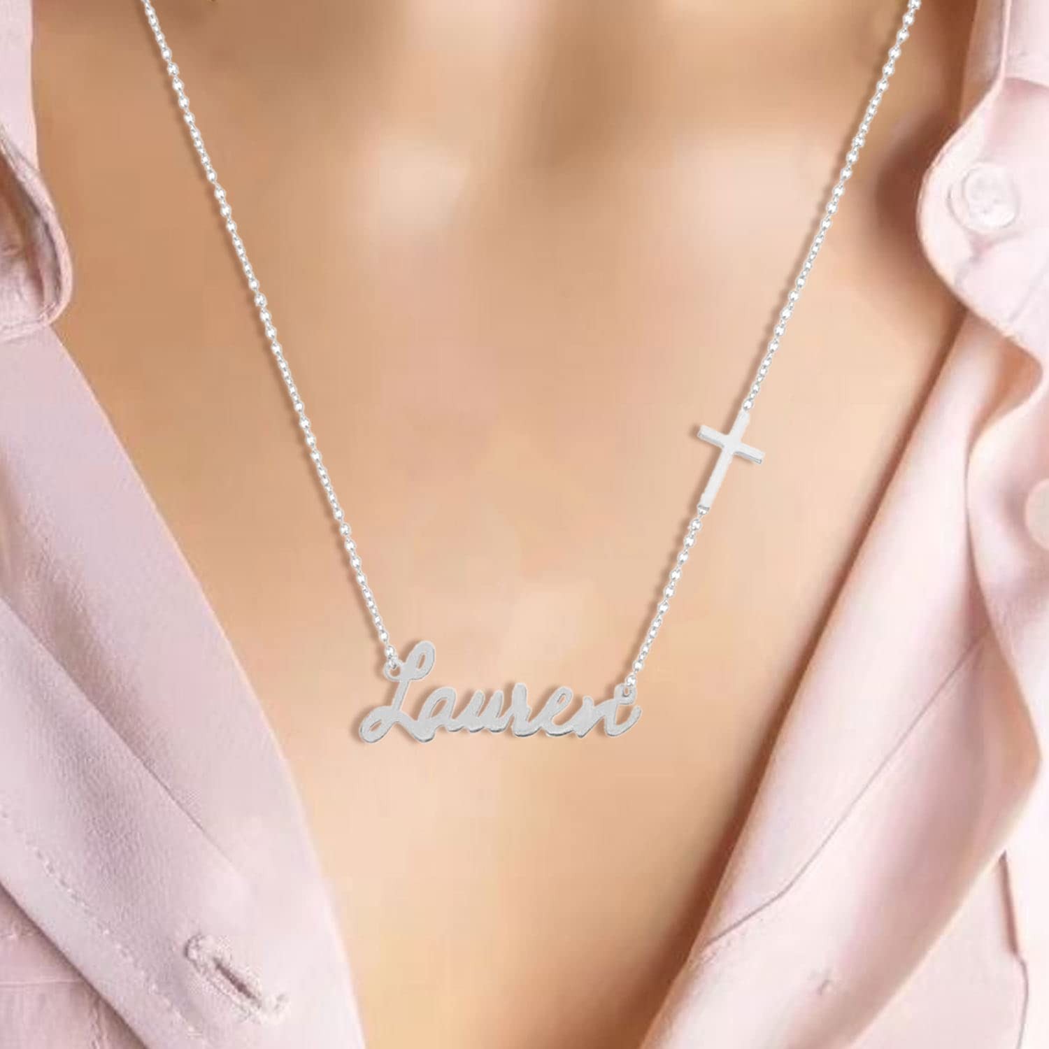 Personalized Name Necklace with Cross Pendant Custom Made with Any Names