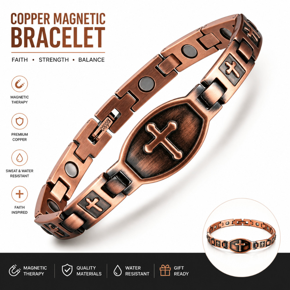 Pure Copper Magnetic Cross Bracelet Arthritis Pain Relief Therapy Christian Gift
