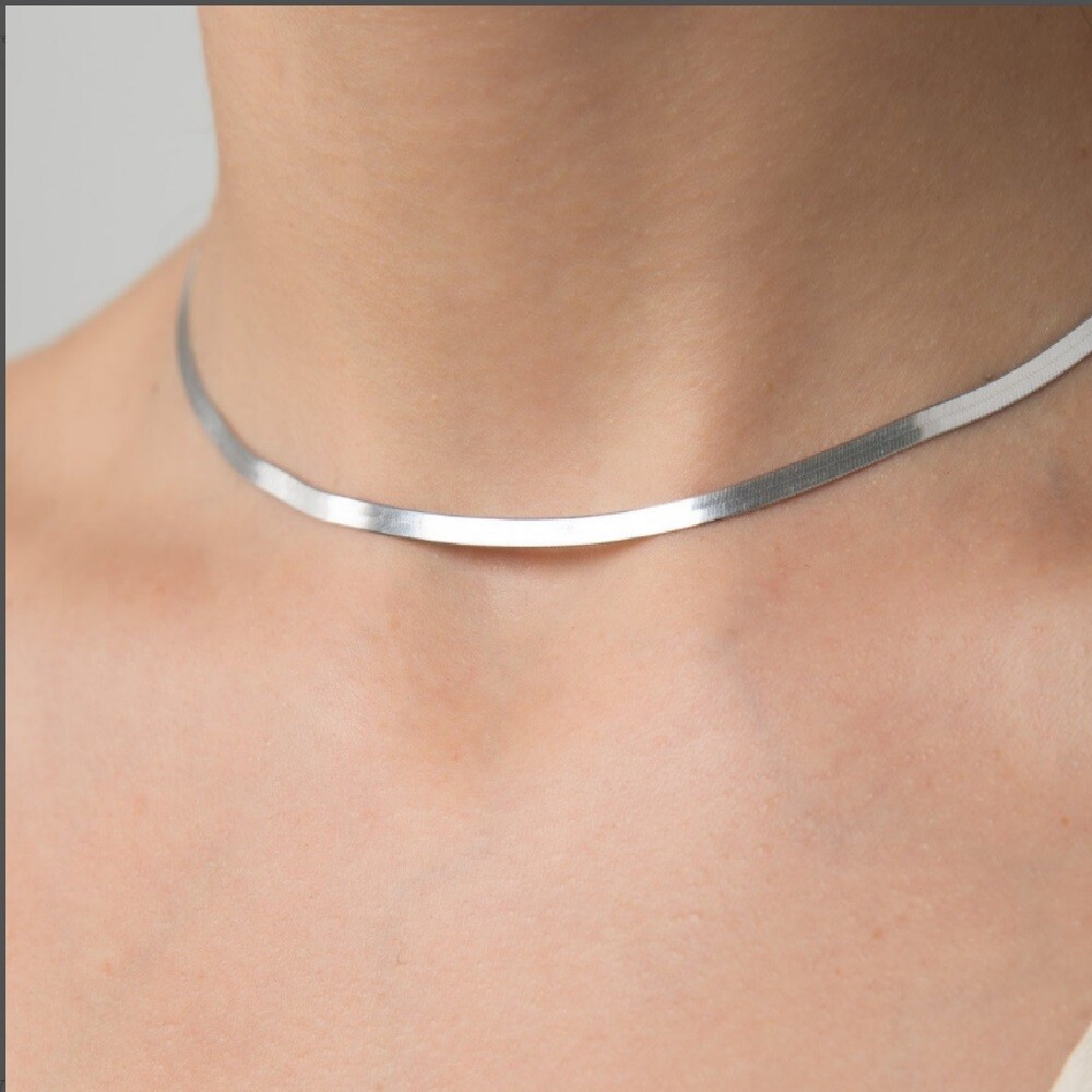 18K White Gold Filled 18 inch 2mm Thin Italian Flat Herringbone Chain Necklace
