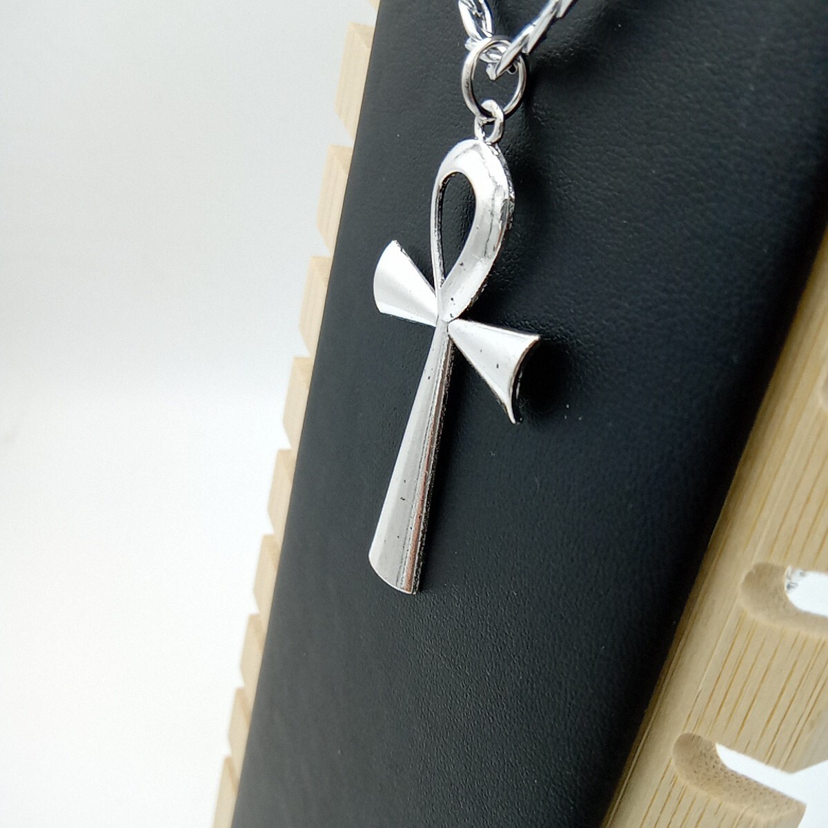 Ankh Necklace Key of Life CROSS Pendant & 24″ Curb Chain Big Vintage silver Tone