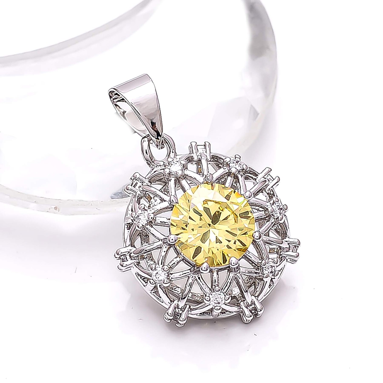 Yellow Sapphire – Simulated & CZ Gemstone 925 Sterling Silver Pendant 1.00″ P869