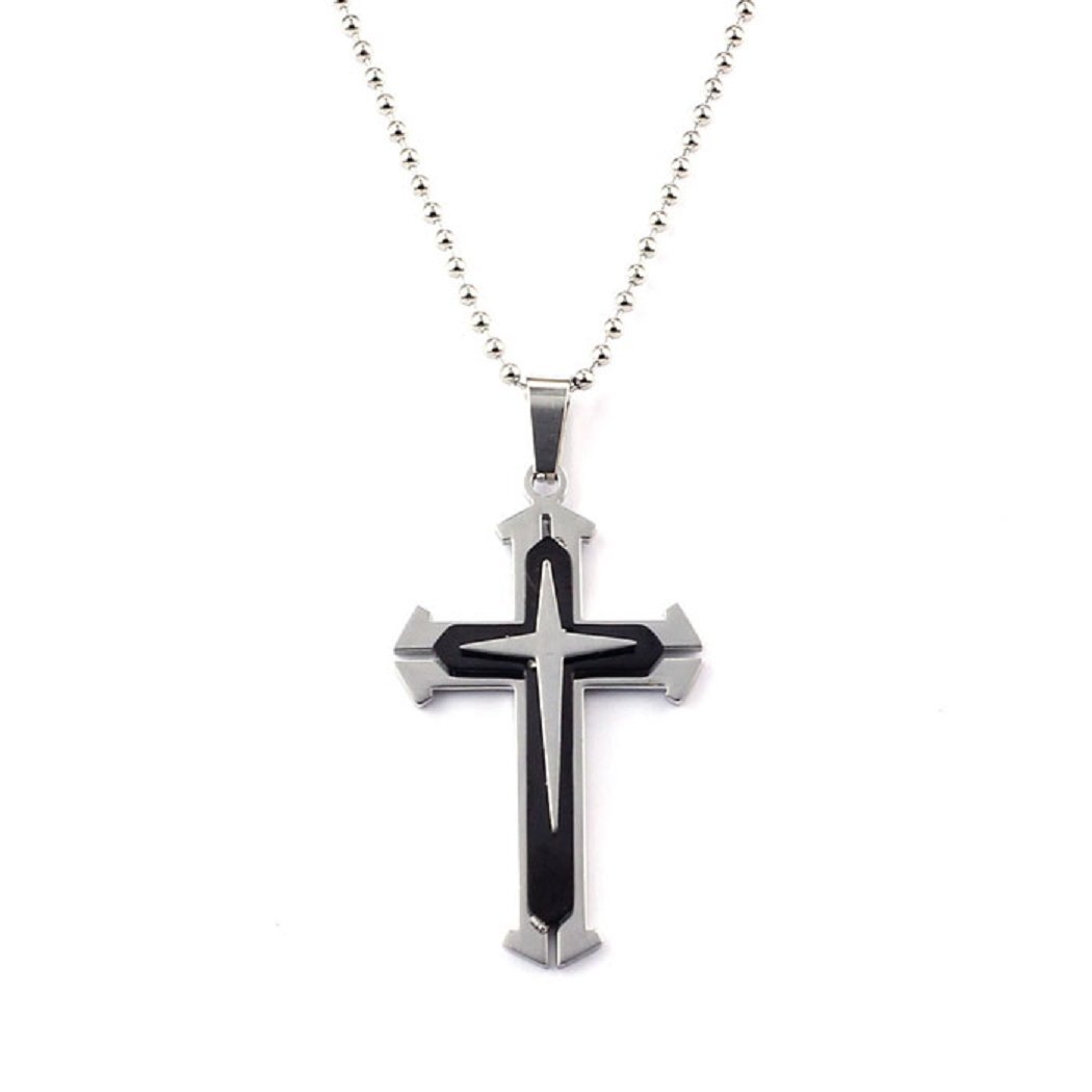 Cool Boys Mens Stainless Steel Cross Pendant Necklace with 20” Bead Chain New