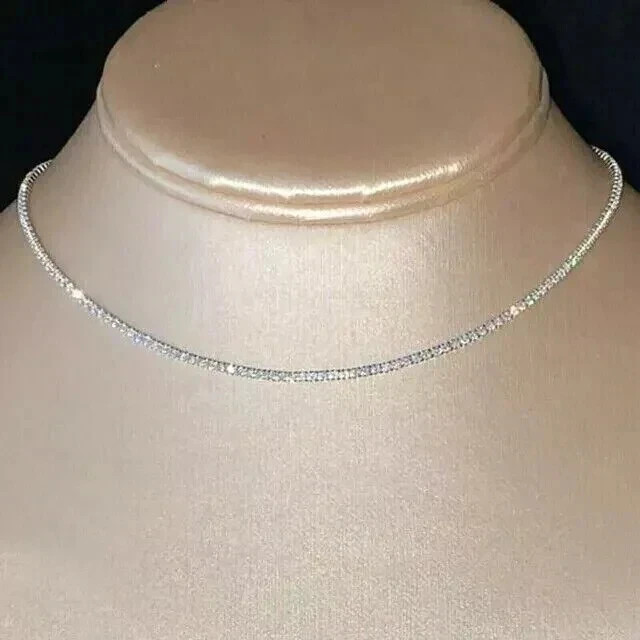 10Ct Round Cut Simulated Diamond 14K White Gold Plated Unisex Tennis Necklace