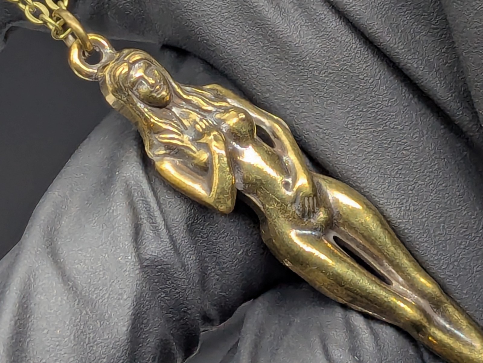 24″ Antiqued Bronze Retro Burlesque Nudie Girl Spoon w/ Steel Link EDC Necklace