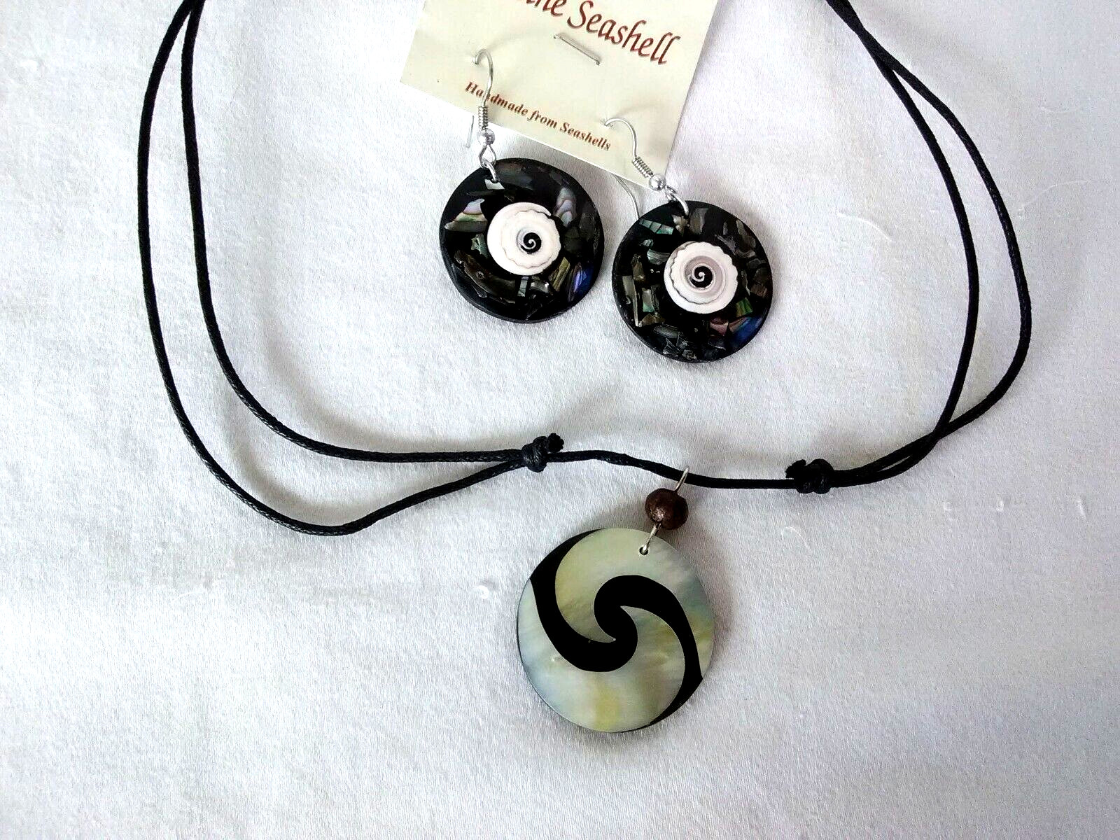 Resin Seashell Pendant 32″ Adj Necklace Earrings Set USA Seller New