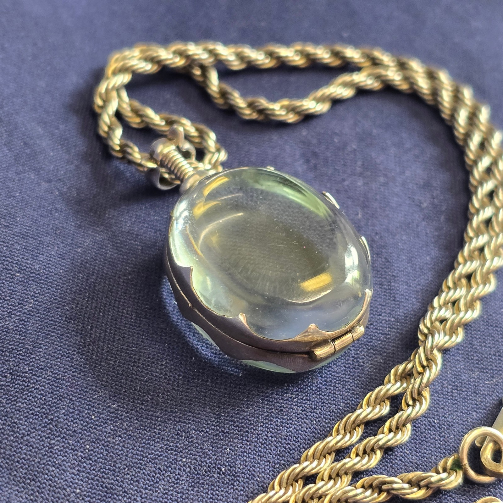 Sterling Silver Glass Locket Necklace 31.14g Fine Jewelry 24″ Rope Chain *READ*