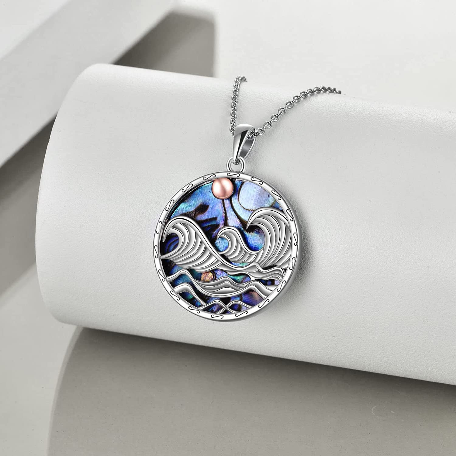 Ocean Wave Necklace for Women Sterling Silver Abalone Shell Ocean Jewelry Gifts
