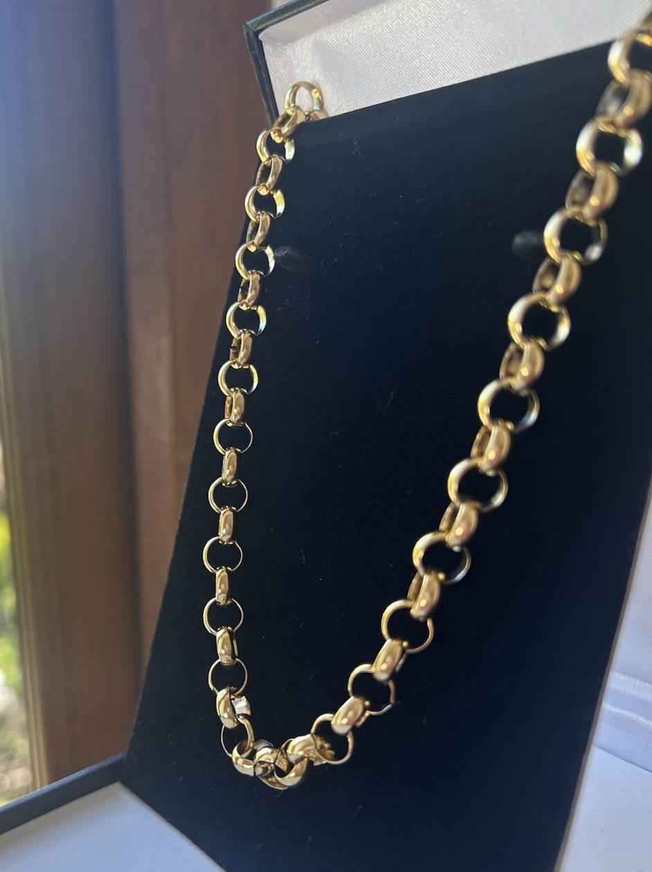 50cm Long Belcher Chain – 7mm Wide Links – 9ct Gold XP Yellow Gold Finish