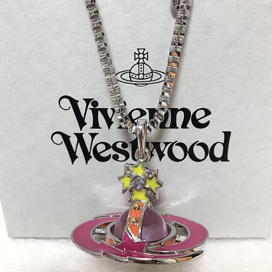 Vivienne Westwood Shooting Star Small Orb Necklace Pink Star IN BOX C.80 T.4.5cm