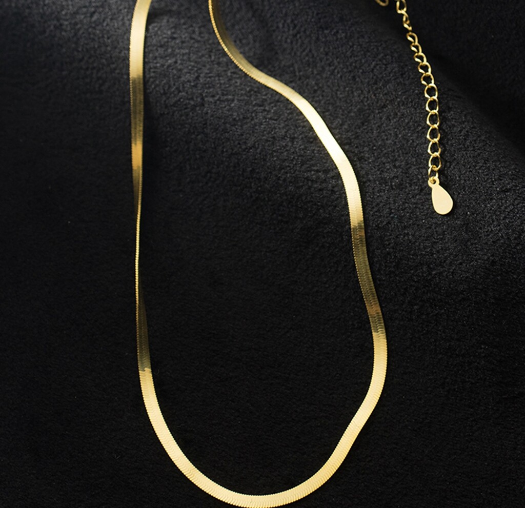 Women Girl 925 Sterling Silver Flat 3mm Herringbone Chain Choker Necklace 14-16″