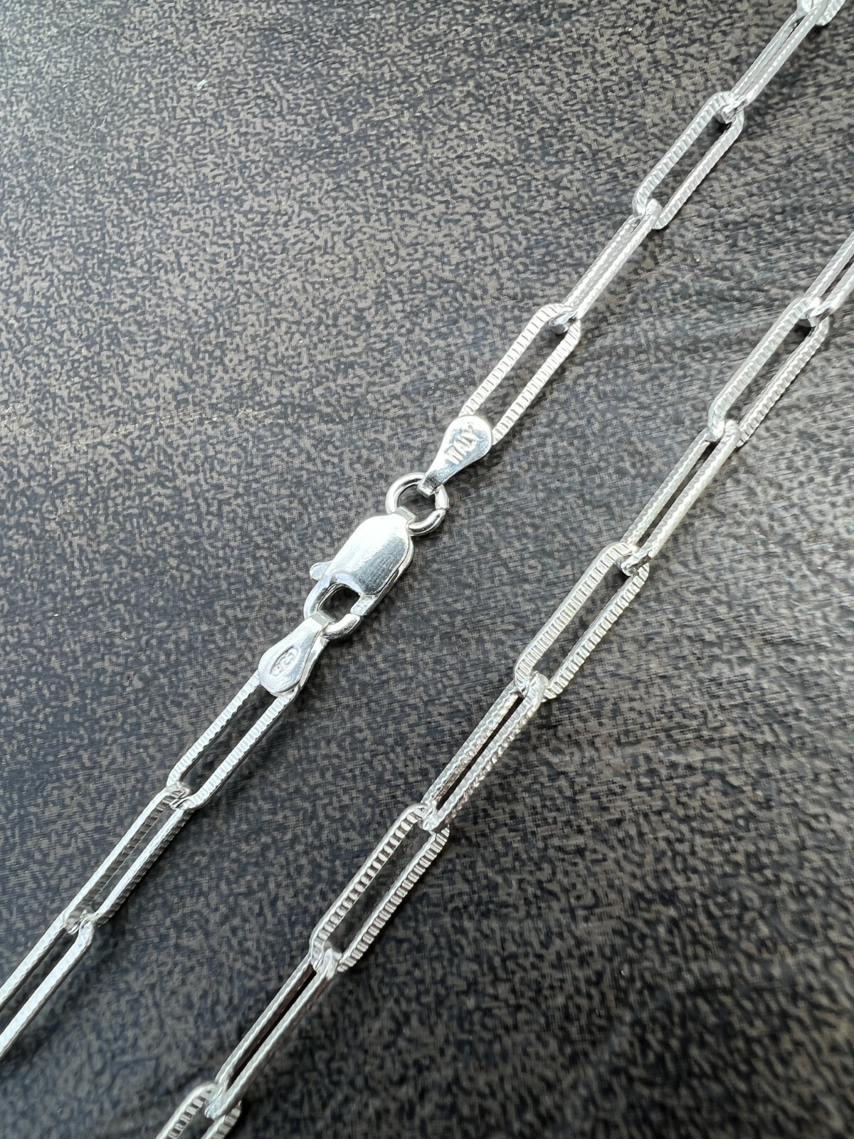 Solid 925 Silver Paperclip Rolo Chain 3.5mm Diamond Cut Necklace Italy Layered