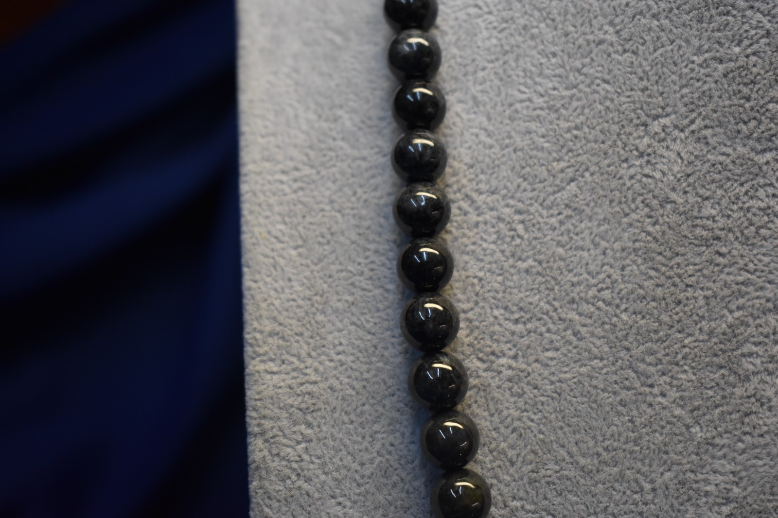 10mm Certified Grade A Black Jade Bead Necklace Beautiful Marbled W/Grey Color